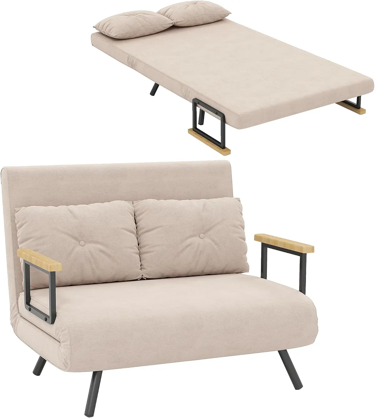 sofa_cama HOMCOM sofá cama plegable de 2 plazas, beige, 102 cm de HOMCOM en imagen de estudio