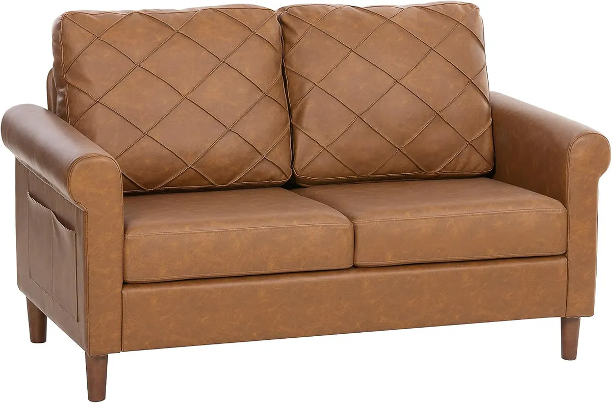 sofa HOMCOM sofá de 2 plazas en PU marrón, 134 cm de HOMCOM, Marrón, 1/2